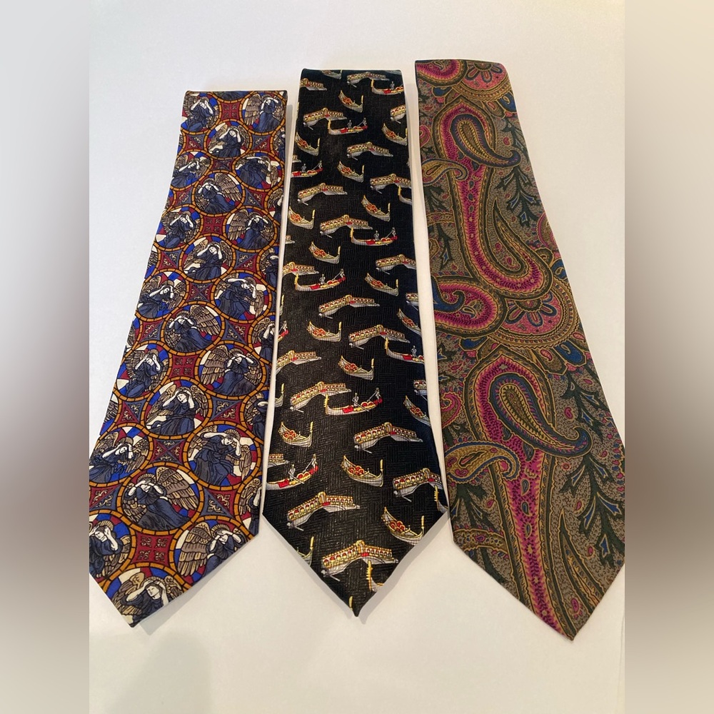 Men’s 100% Silk Neck Ties Made in Italy Lot of 3 EUC Paisley Multicolor